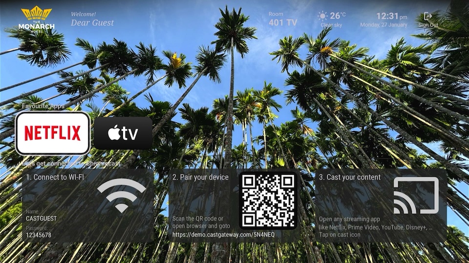 Customized Cast Gateway QR Code screen